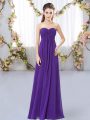 Excellent Sweetheart Sleeveless Damas Dress Floor Length Ruching Purple Chiffon