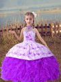 Floor Length Lace Up Child Pageant Dress Lavender for Wedding Party with Beading and Embroidery and Ruffles