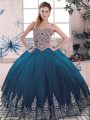 New Style Blue Ball Gown Prom Dress Sweet 16 and Quinceanera with Beading and Appliques Sweetheart Sleeveless Lace Up