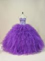 Floor Length Ball Gowns Sleeveless Purple Quinceanera Dress Lace Up