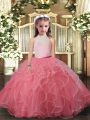 Floor Length Ball Gowns Sleeveless Watermelon Red Girls Pageant Dresses Backless