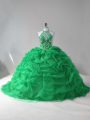 Fitting Green Sleeveless Beading and Pick Ups Lace Up Quinceanera Dress