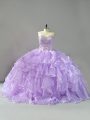 Lavender Sleeveless Brush Train Beading and Ruffles 15 Quinceanera Dress