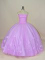 Lilac Ball Gowns Hand Made Flower Quinceanera Dress Lace Up Tulle Sleeveless Floor Length
