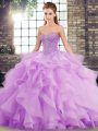 Ball Gowns Sleeveless Lavender Quinceanera Dresses Brush Train Lace Up