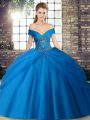 Fancy Tulle Sleeveless 15 Quinceanera Dress Brush Train and Beading and Pick Ups