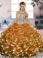 Discount Scoop Sleeveless Organza Quince Ball Gowns Beading and Ruffles Lace Up