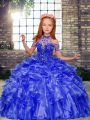 Halter Top Sleeveless Lace Up Child Pageant Dress Blue Organza