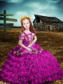 Fuchsia Short Sleeves Embroidery and Ruffled Layers Floor Length Little Girls Pageant Gowns