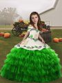 Straps Neckline Embroidery and Ruffled Layers Pageant Dress for Teens Sleeveless Lace Up