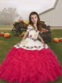 Latest Organza Sleeveless Floor Length Little Girls Pageant Dress and Embroidery and Ruffles