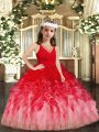Sleeveless Floor Length Ruffles Zipper Girls Pageant Dresses with Red and Multi-color