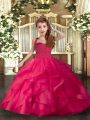 Coral Red Child Pageant Dress Party and Sweet 16 and Wedding Party with Ruffles and Ruching Straps Sleeveless Lace Up