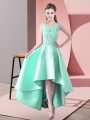 Dazzling Apple Green A-line Satin Scoop Sleeveless Lace High Low Zipper Damas Dress