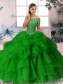Customized Ball Gowns Sleeveless Green Sweet 16 Dress Brush Train Zipper