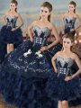 Eye-catching Ball Gowns Ball Gown Prom Dress Navy Blue Sweetheart Organza Sleeveless Floor Length Lace Up