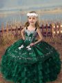 Cheap Sleeveless Lace Up Floor Length Embroidery and Ruffled Layers Little Girls Pageant Dress Wholesale
