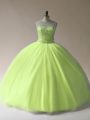 Floor Length Yellow Green Quinceanera Dresses Scoop Sleeveless Lace Up