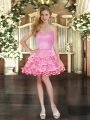 Ruffled Layers Prom Gown Rose Pink Lace Up Sleeveless Mini Length