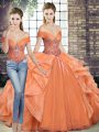 Affordable Floor Length Orange Quinceanera Dress Organza Sleeveless Beading and Ruffles