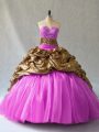 Best Selling Lilac Ball Gowns Organza and Printed V-neck Sleeveless Beading and Pick Ups Lace Up Quinceanera Gowns Brush Train