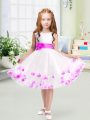 Wonderful Knee Length White Flower Girl Dress Tulle Sleeveless Appliques and Belt