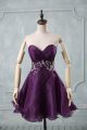Trendy Purple Sleeveless Appliques and Ruching Mini Length Cocktail Dresses