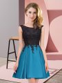 Nice Teal Satin Zipper Scoop Sleeveless Mini Length Quinceanera Dama Dress Lace