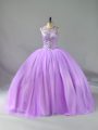 Elegant Floor Length Ball Gowns Sleeveless Lavender Quinceanera Dress Lace Up