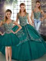 Colorful Teal Sleeveless Beading and Embroidery Floor Length Ball Gown Prom Dress