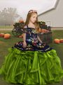 Olive Green Sleeveless Embroidery and Ruffles Floor Length Little Girls Pageant Gowns