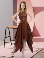 Modest Brown Zipper High-neck Beading and Sequins Party Dress Wholesale Chiffon Sleeveless