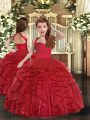 Red Sleeveless Floor Length Ruffles Lace Up Little Girl Pageant Dress