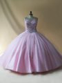 Graceful Scoop Sleeveless Lace Up Sweet 16 Dresses Baby Pink Tulle