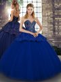 Stunning Royal Blue Ball Gowns Tulle Sweetheart Sleeveless Beading and Appliques Floor Length Lace Up 15th Birthday Dress