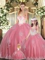 Ball Gowns Sweet 16 Dresses Watermelon Red Sweetheart Sleeveless Floor Length Lace Up