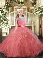 Tulle Sleeveless Floor Length Pageant Gowns For Girls and Lace and Ruffles