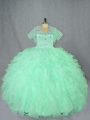 Apple Green Organza Lace Up Sweetheart Sleeveless Floor Length Sweet 16 Dress Beading and Ruffles