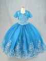 Floor Length Baby Blue Girls Pageant Dresses Spaghetti Straps Sleeveless Lace Up