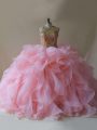 Baby Pink Sleeveless Brush Train Beading and Ruffles Vestidos de Quinceanera