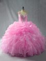 Sophisticated Baby Pink Zipper Straps Beading and Ruffles and Pick Ups Sweet 16 Quinceanera Dress Organza Sleeveless