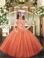Orange Halter Top Lace Up Appliques Little Girls Pageant Dress Wholesale Sleeveless