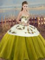 Cute Tulle Sweetheart Sleeveless Lace Up Embroidery and Bowknot 15 Quinceanera Dress in Olive Green