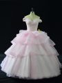 Fashion Ball Gowns Sleeveless Pink Vestidos de Quinceanera Brush Train Lace Up