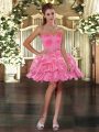 Lovely Organza Sweetheart Sleeveless Lace Up Beading and Pick Ups Prom Gown in Rose Pink