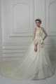 Cheap White Sleeveless Beading and Lace and Hand Made Flower Zipper Bridal Gown
