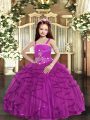 Unique Fuchsia Straps Neckline Beading and Ruffles Pageant Dresses Sleeveless Lace Up