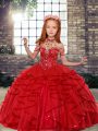 Tulle Sleeveless Floor Length Little Girl Pageant Dress and Beading