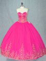 Perfect Fuchsia Ball Gowns Tulle Sweetheart Sleeveless Beading Floor Length Lace Up Quinceanera Gowns
