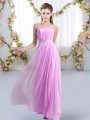 Custom Fit Sleeveless Beading Lace Up Quinceanera Dama Dress with Lilac Sweep Train